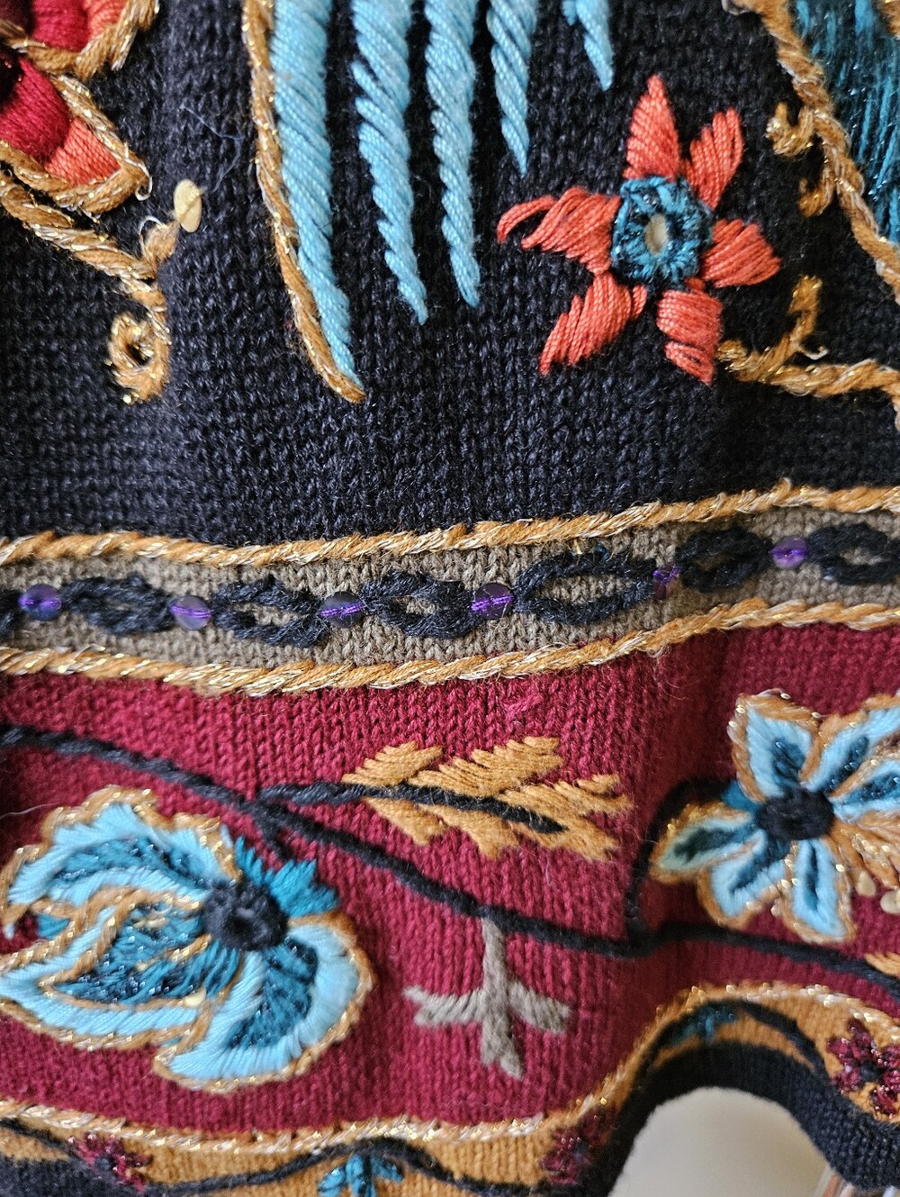 Vintage Carole Little Embroidered Knitwear Zip Cardigan - Size L - Picture 4 of 12